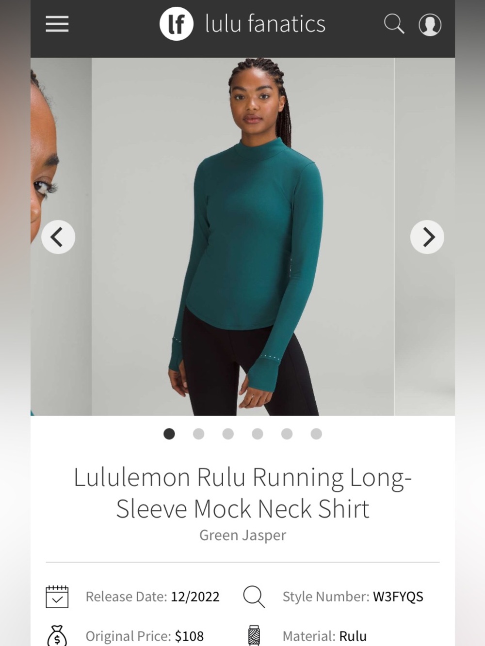 lululemon athletica Rulu Running Long-Sleeve Zip Mock Neck Shirt 6 Green Jasper
